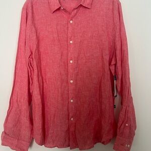 Nwt Nautica Men's Large Coral Orange/red 100% Linen Long sleeve Button Up